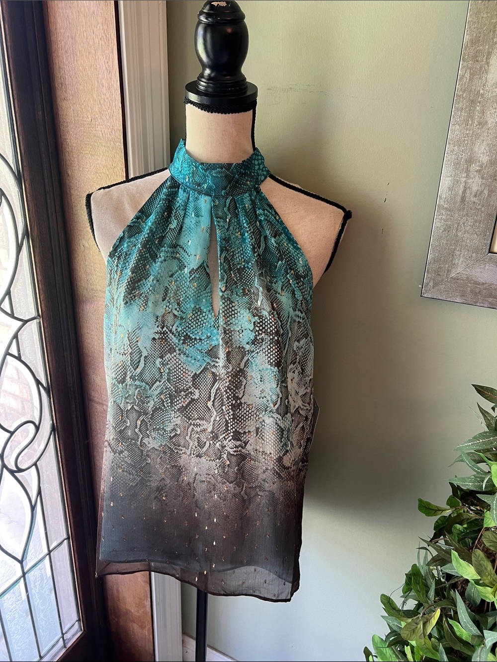 Teal Ombre Snake-Print Halter Camisole